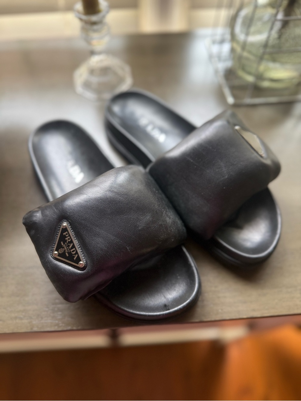 Prada Soft Padded Nappa Leather Slides Black - Picture 14 of 15